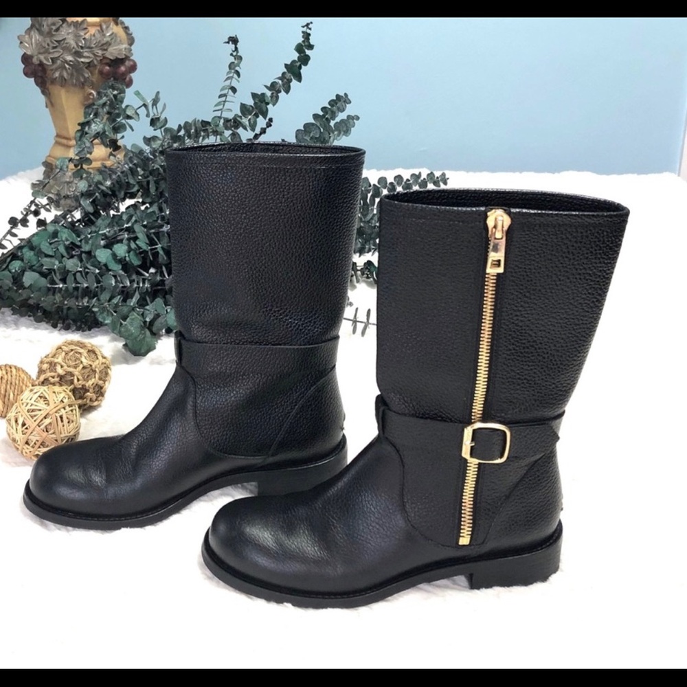 Jimmy Choo, Black Leather Durum Moto Boots 7.5🆕